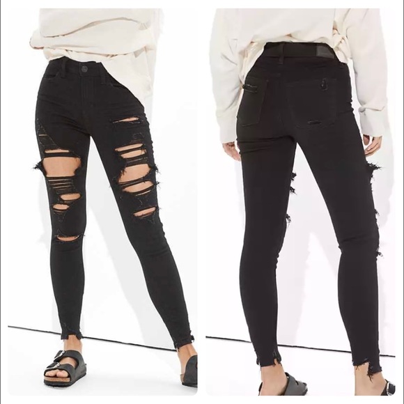 American Eagle Outfitters Denim - AMERICAN EAGLE Next Level Stretch Curvy Hi-Rise Ripped Black Jeggings